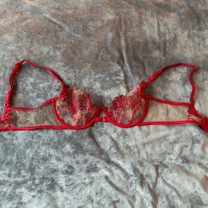 Honey Birdette Red Lace Lingerie Set Bra 34D & Thong XS